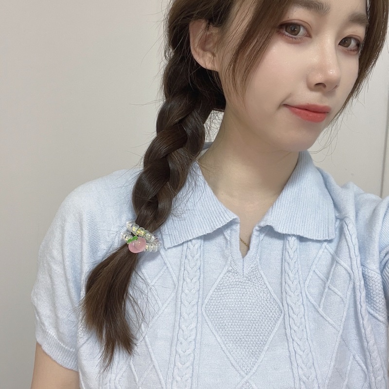 Dây Buộc Tóc Cao Su Họa Tiết Quả Đào Màu Hồng Dễ Thương Quyến Rũ Phong Cách Hàn Quốc
