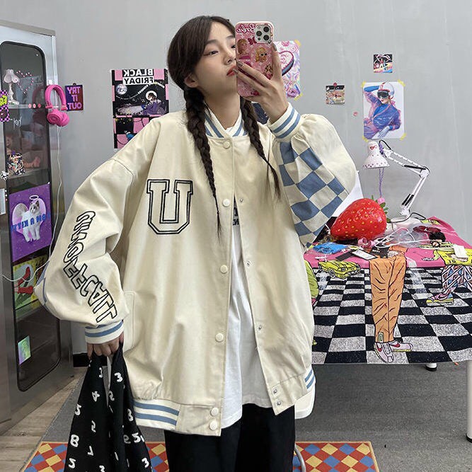 Áo khoác unisex hình bàn cờ lưng Takkep_Áo khoác nam nữ tay bồng basic, cá tính, hottrend