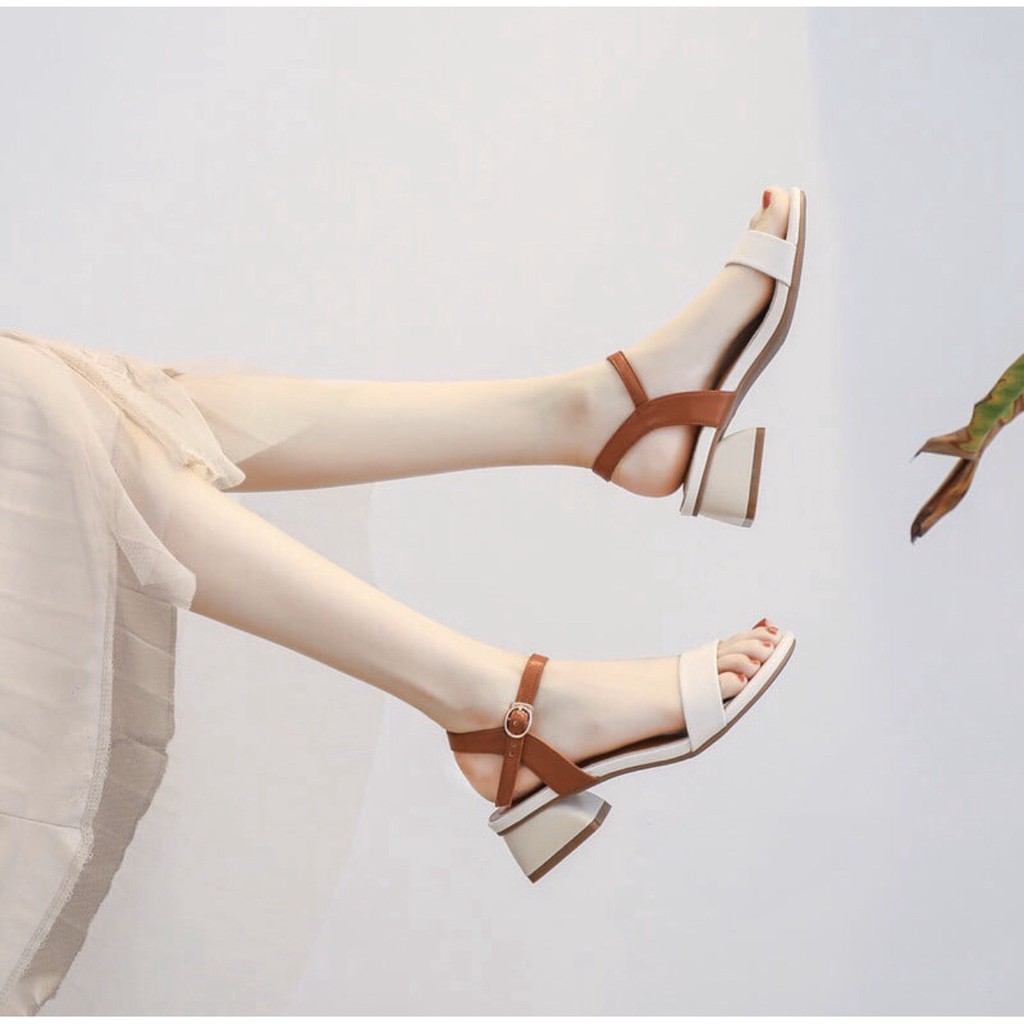 Sandal nữ quai ngang phối màu đế 3cm thời trang cao cấp