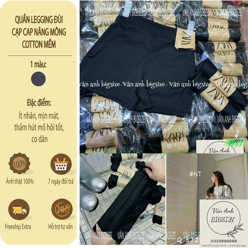 Quần Legging Đùi Z.a.r.a Nữ  Cạp Cao Ôm Mông Lưng Chất Cotton Dày Dặn Co Dãn Cực Tốt Không Xù Vải