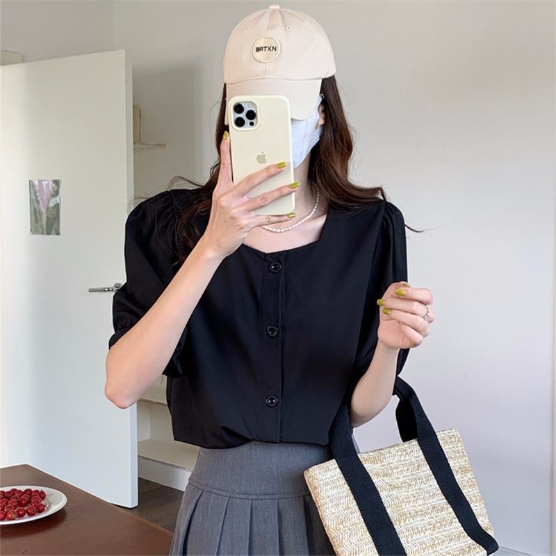 Áo Sơ Mi Tay Ngắn Thời Trang Cá Tính 165241 Áo Cardigan Cổ Vuông Form Rộng Kiểu Dáng Đơn Giản Hợp Thời Trang