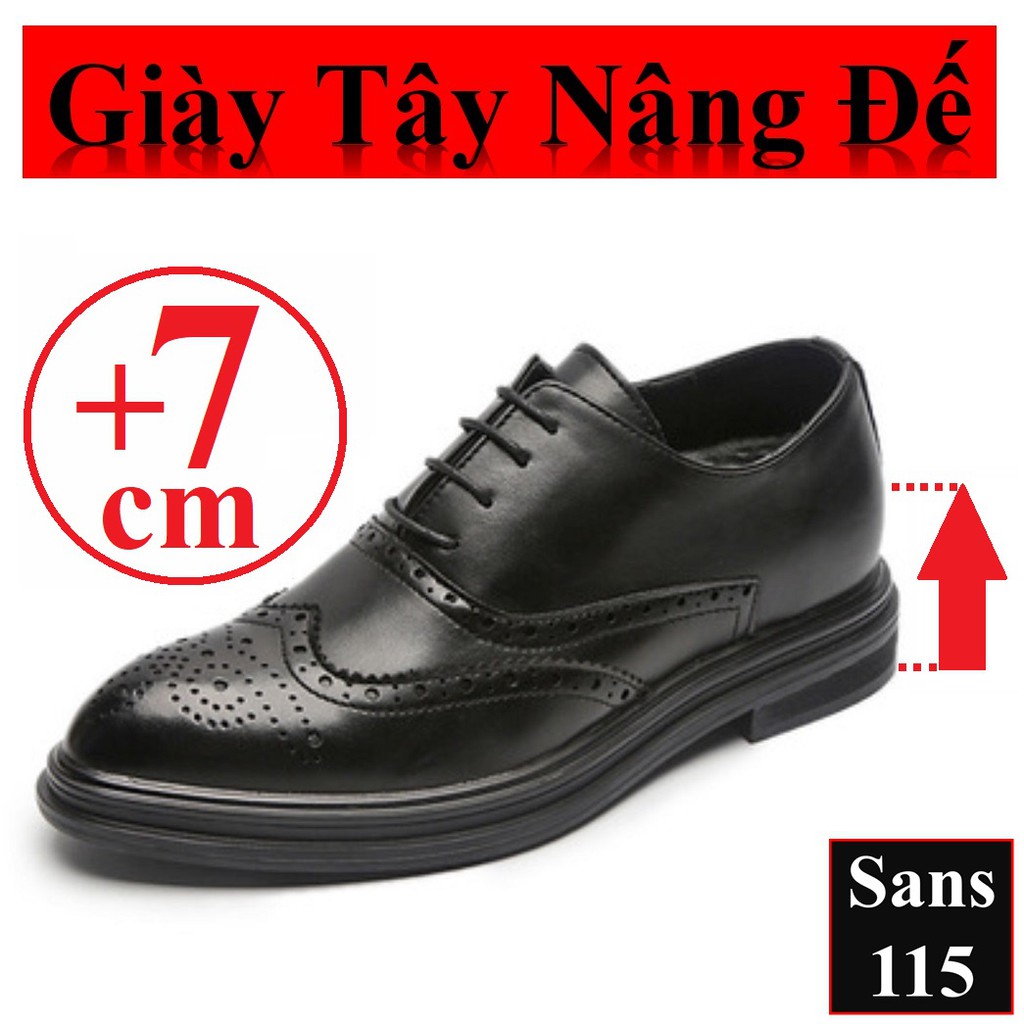 Giày da nam độn đế 10cm Sans117 da bò thật giầy tây công sở tăng chiều cao 8cm