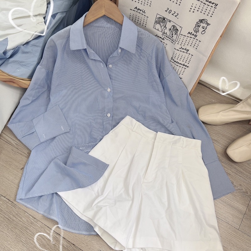 SET SƠ MI SỌC XANH K TÚI SHORT TRẮNG BẦU ‼️ ▪️ - Tách lẻ phối rời linh hoạt đc nha chị e