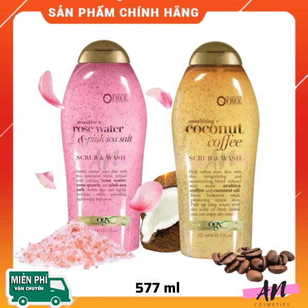 Sữa tắm tẩy tế bào chết OGX BODY SCRUB WASH ROSE / COCONUT COFFEE (hàng Mỹ)