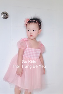 Váy caro tim hồng cam