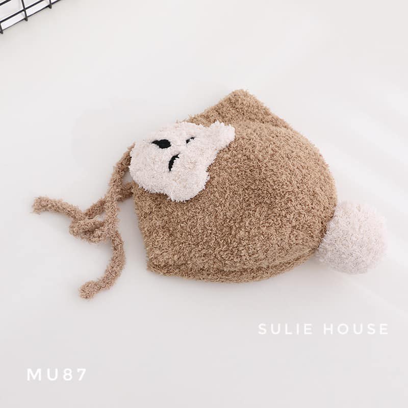 Mũ len cừu mặt gấu buộc dây - MU87