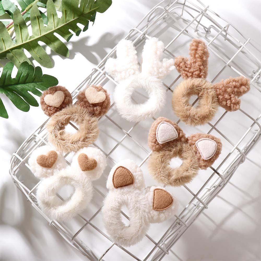 Dây Cột Tóc Scrunchies 15H Phủ Lông Trang Trí Sừng Hươu Dễ Thương Cho Bạn Gái