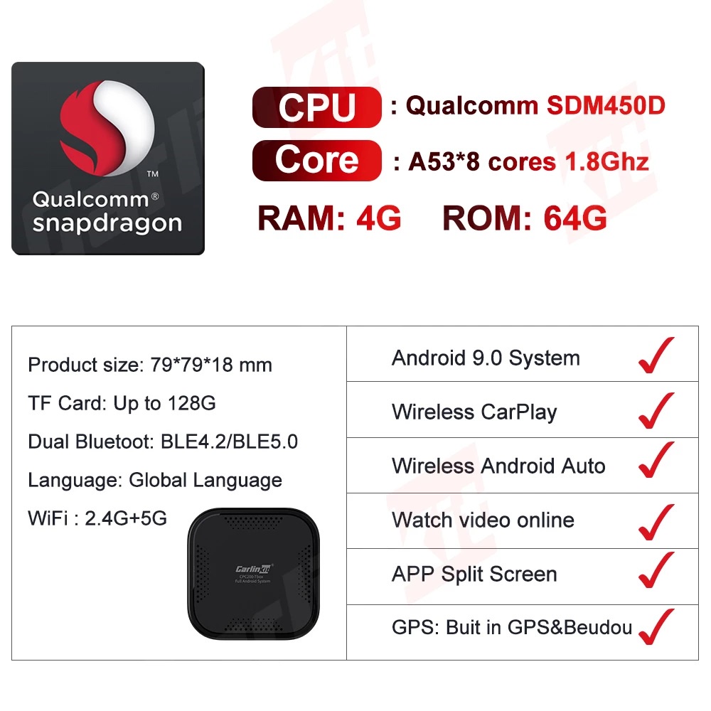 CARLINKIT-Carplay Android AI Box - Biến Màn Hình Zin Theo Xe Thành Màn Hình Android, Ram 4Gb Rom 64Gb Sim 4G