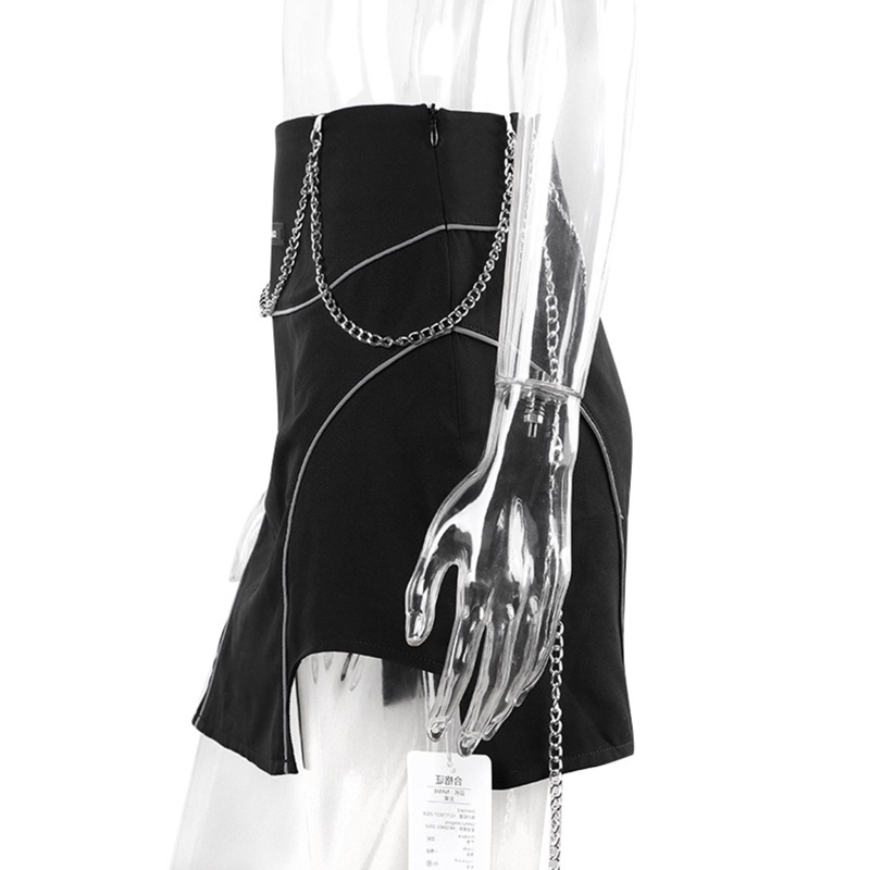 Brroa Goth Chân Váy Ngắn Mini Mỏng Lưng Cao Kẻ Sọc Phản Quang Trang Trí Đường Phố Cho Nữ