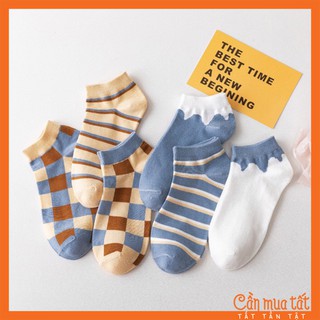 Tất vớ cotton cổ ngắn kẻ caro hiệu Heheba