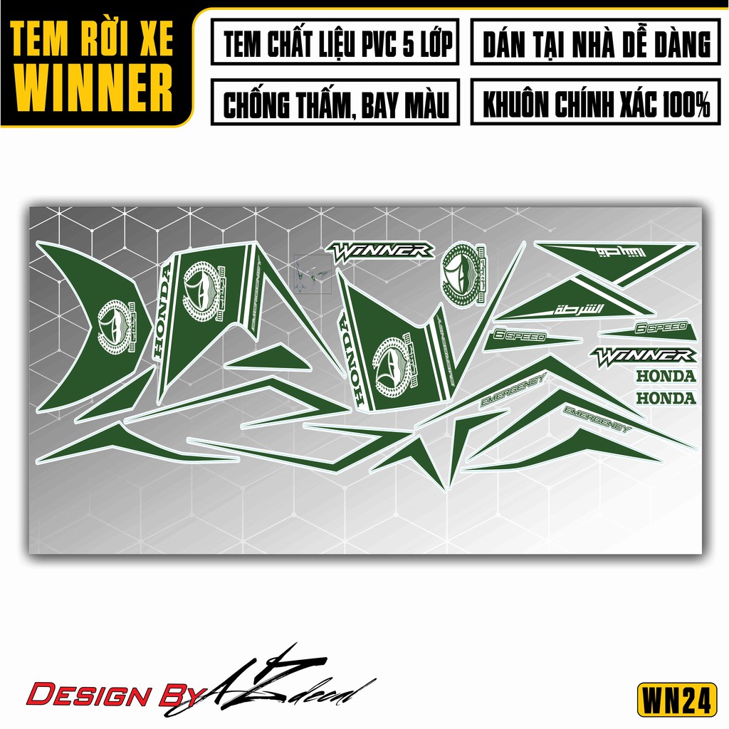 Tem Rời Xe Honda Winner Mẫu 6SPeed | 2WN24 | Tem Chế Chất Liệu PVC Cao Cấp Chống Bay Màu, Chống Nước