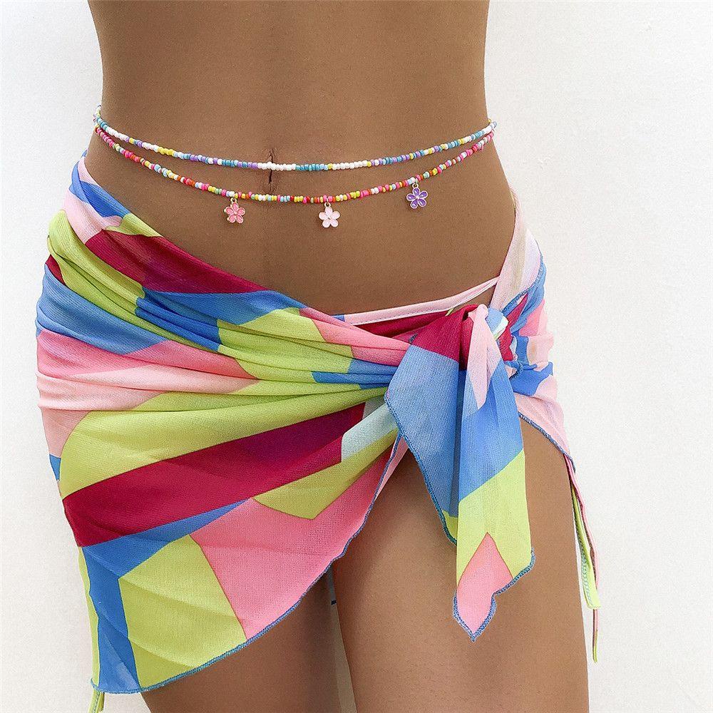 ✣HS✣ Gift Belt Chain Party Flower Pendant Colorful Beaded Waist Chain Women Beach Bohemian Summer Body Jewelry