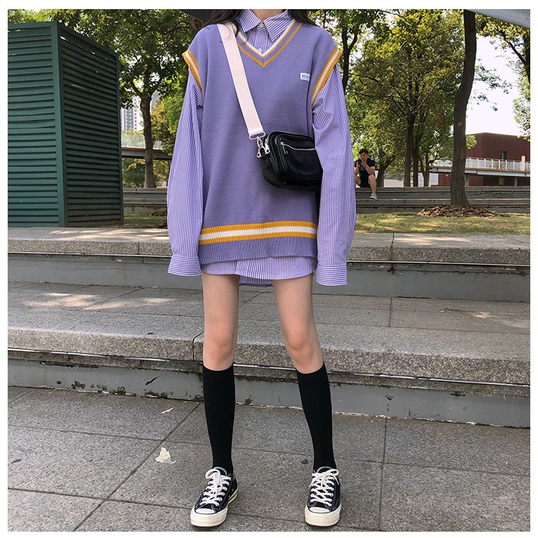 áo len nữ form rộng áo sweater gile nữ form rộng thời trang unisex ulzzang hàn quốc du lịch đi học phối áo đồng phục | BigBuy360 - bigbuy360.vn