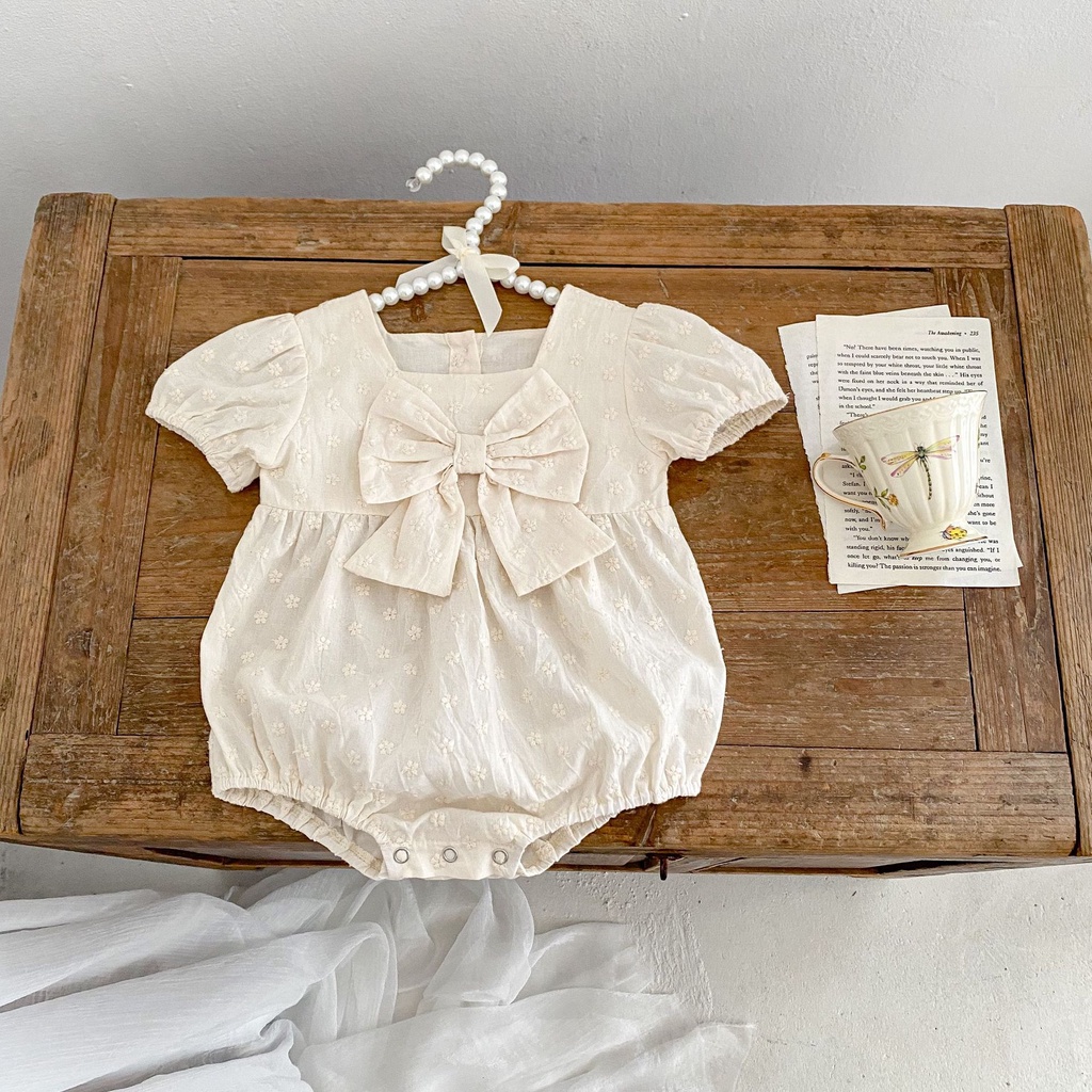 Áo Liền Quần Tam Giác Tay Ngắn Thêu Họa Tiết Vải Cotton Thời Trang Mùa Hè Cho Bé Gái