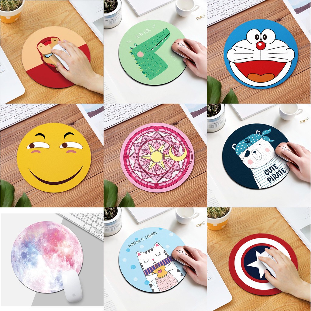 Lót chuột Anime cỡ nhỏ 20x20 hình tròn siêu kute full box 50 mẫu, pad chuột dễ thương 21x26 chống trượt chống thấm nước