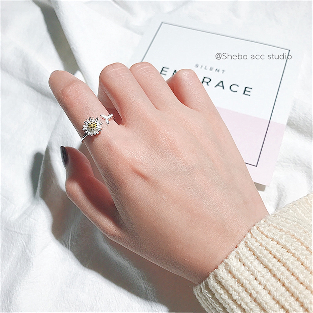 Nhẫn mạ bạc hình hoa hướng dương phong cách Hàn