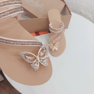 Dép tông bướm đế gỗ 3 quai đá