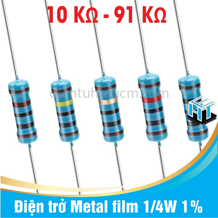 Điện trở Metal film 1/4W 1% 5 vạch màu phân loại từ 10K  đến 91K