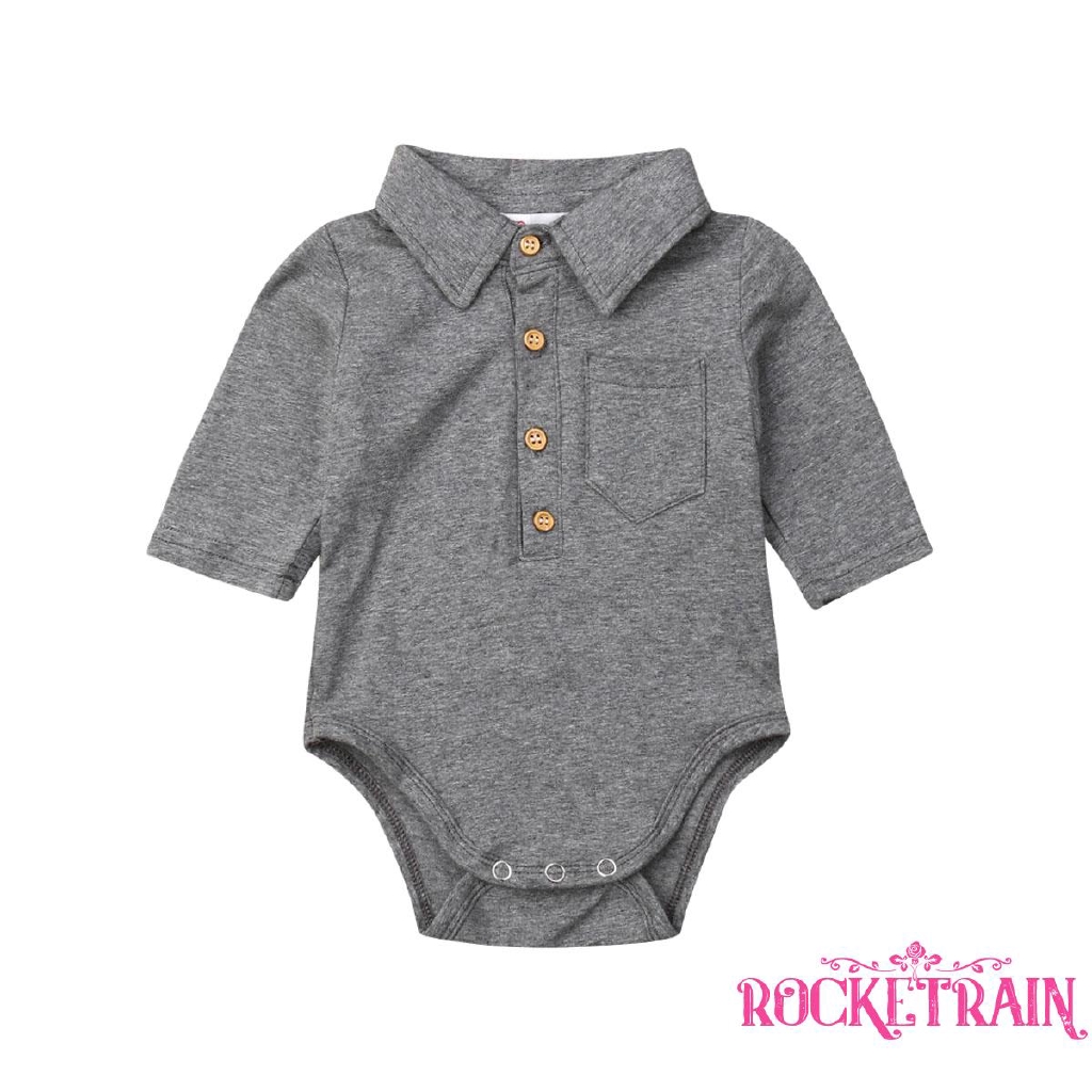 Jumpsuit Cotton Dài Tay Có Nút Cho Bé Trai (0-18 Tháng)