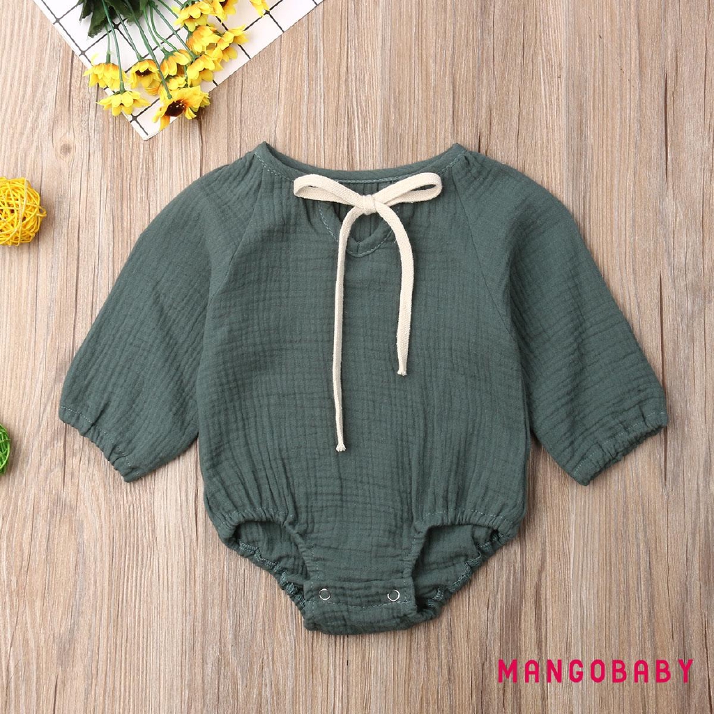 Áo liền quần bằng cotton lanh dễ thương cho trẻ sơ sinh