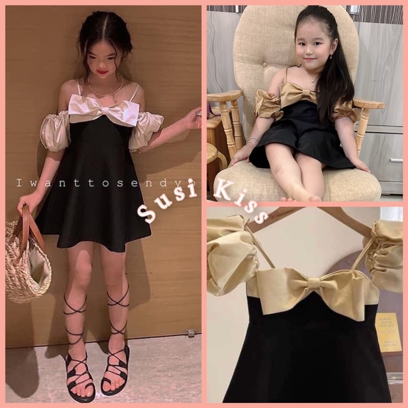 ĐẦM XÒE BÉ GÁI NƠ TRÊ VAI ĐEN A026 SIZE 12-42KG