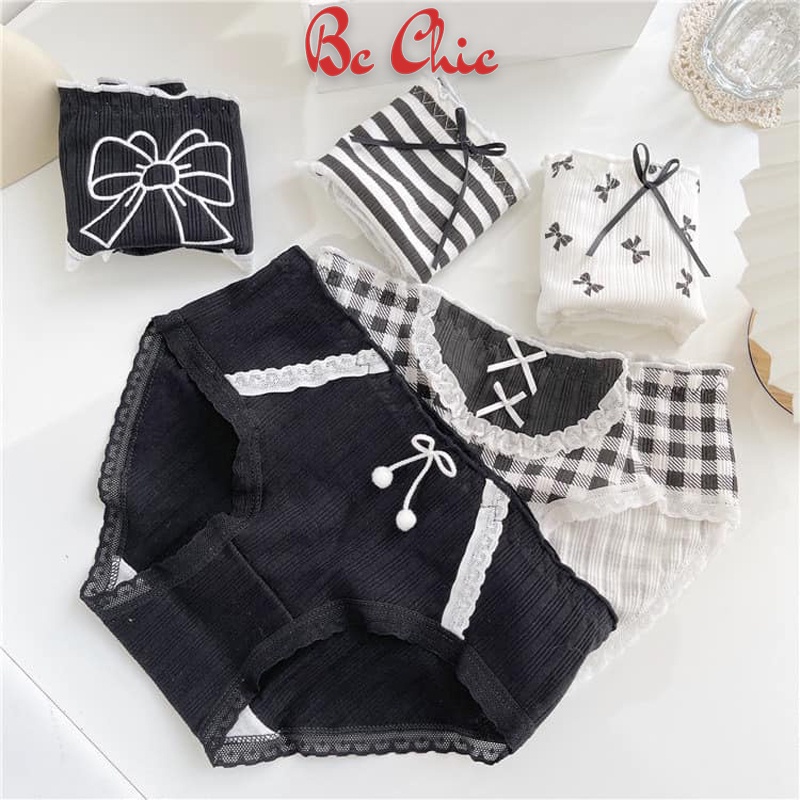 Quần lót cotton 2 tông màu đen trắng hoạ tiết dễ thương, quần lót nữ Q1819 BC_CHIC LINGERIE