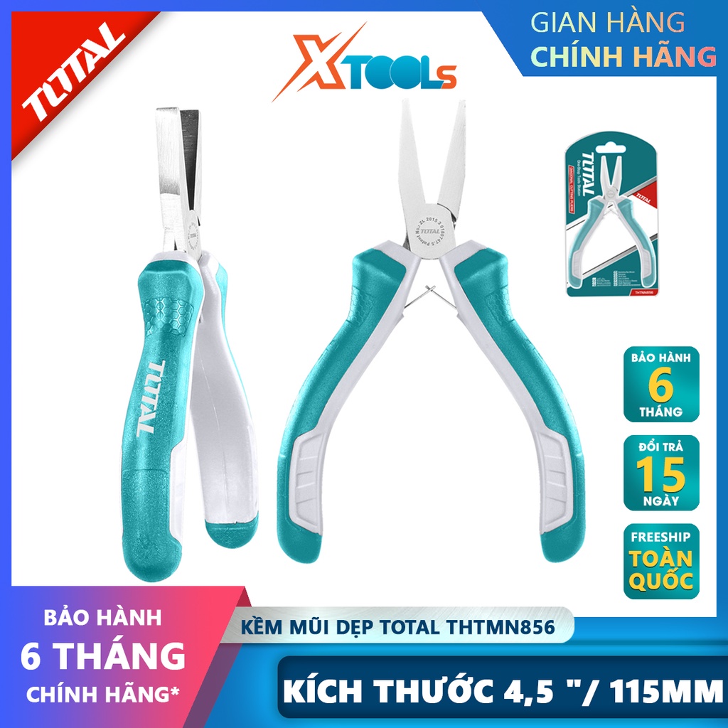 Kềm mũi dẹp TOTAL THTMN856 | Kìm mũi dẹp Kích thước: 4,5 &quot;/ 115mm,thép CR-V, tay cầm cách điện,bọc cao su chống trơn bấm