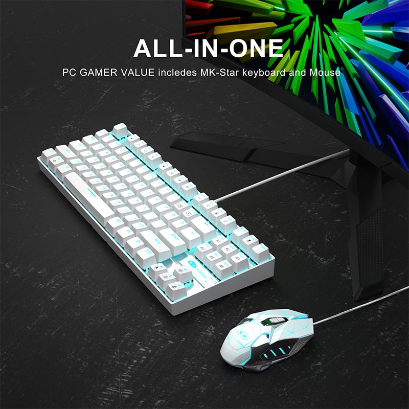 Bộ Bàn Phím Cơ Chơi Game MK-star 87 Phím 3200 DPI Có Đèn LED Nền