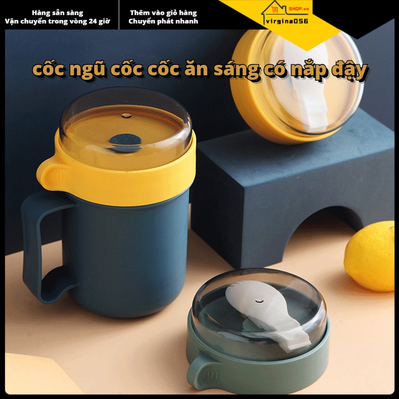 💯Có thể bán buôn😁 Cốc súp 500ML Hộp đựng bằng nhựa cách nhiệt ổn định có nắp và thìa dùng cho trường học văn phòng 💖Hàng giao ngay💖Virgina056