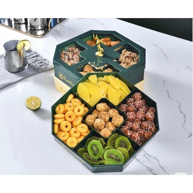 HMD0291 Khay mứt tết, khay đựng bánh kẹo Tết sừng hươu vàng phong cách Châu Âu sang trọng hiện đại