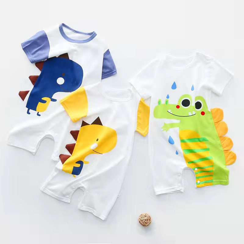 Áo Liền Quần Ngắn Tay Vải Cotton Thời Trang Mùa Hè Cho Bé Trai Sơ Sinh
