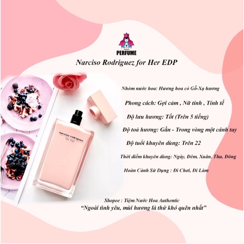 Nước hoa nữ NARCISO RODRIGUEZ FOR HER  mùi cực kỳ thơm, sexy và nữ tính Dầu Thơm  HOT