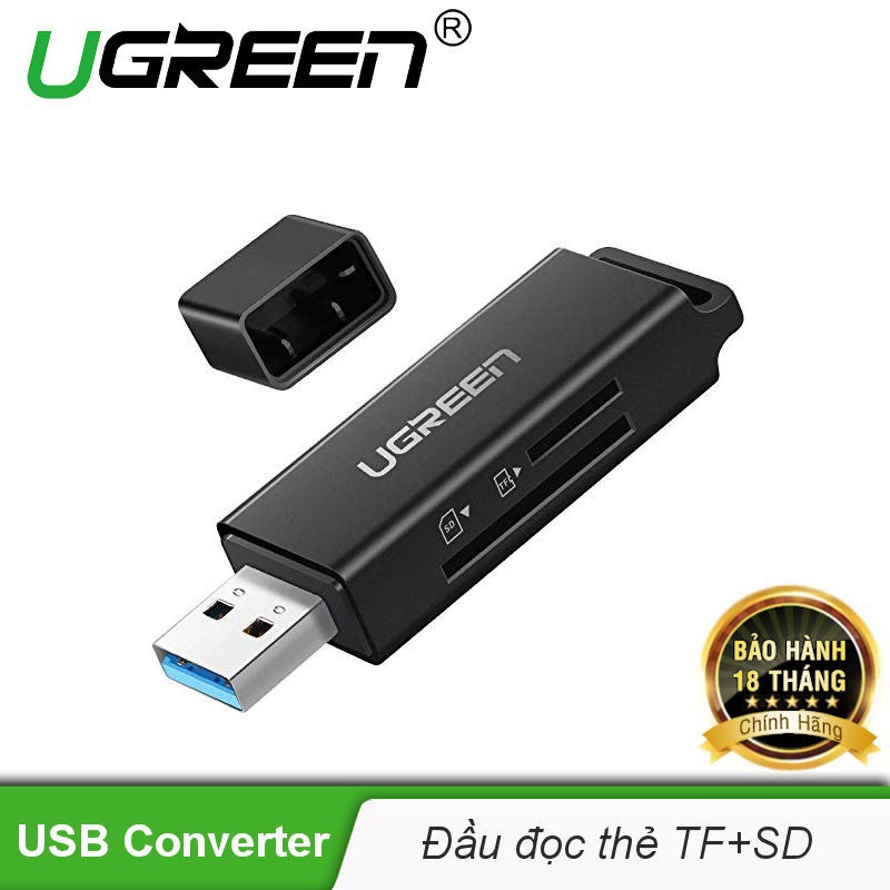 Đầu đọc thẻ nhớ SD/TF chuẩn USB 3.0 màu đen Ugreen 40752