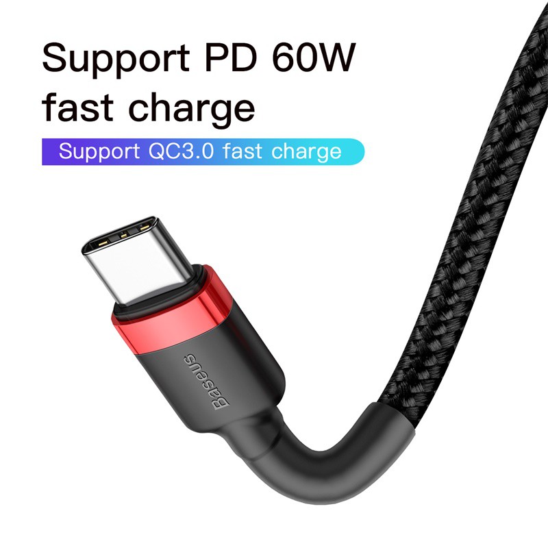 Cáp sạc Baseus 60W USB C sang Type-C cho điện thoại Huawei Mate 20