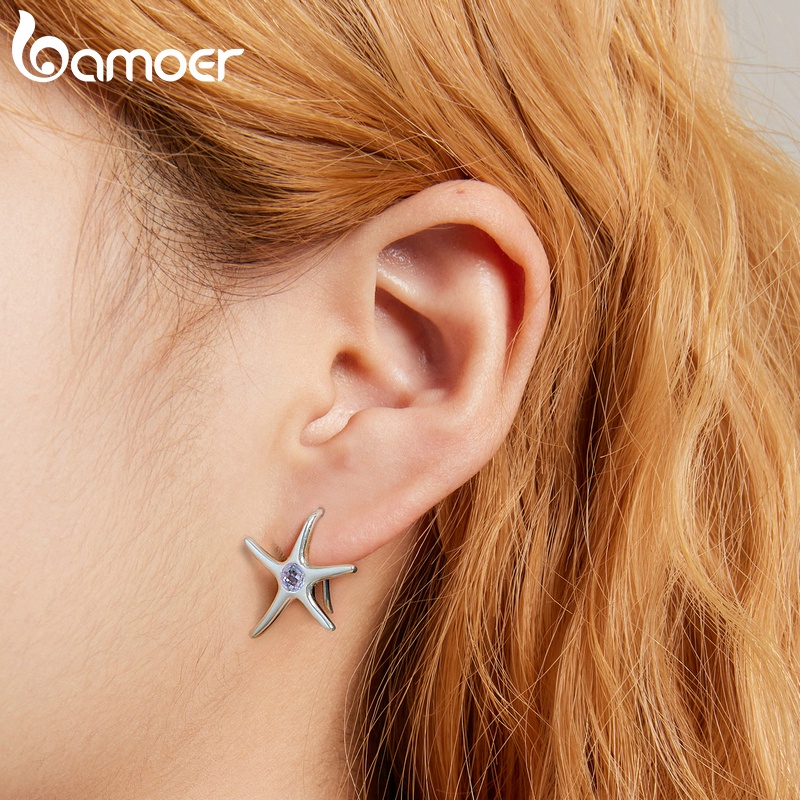 Hoa tai BAMOER Bạc 925 hình ngôi sao biển thời trang