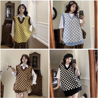 Áo gile kẻ caro ulzzang bản to nhỏ đi học đi chơi