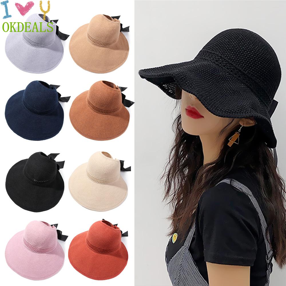 Mũ Cói Rộng Vành Che Nắng Đính Nơ Nhiều Màu Sắc Dành Cho Nữ Đi Biển Mùa Hè