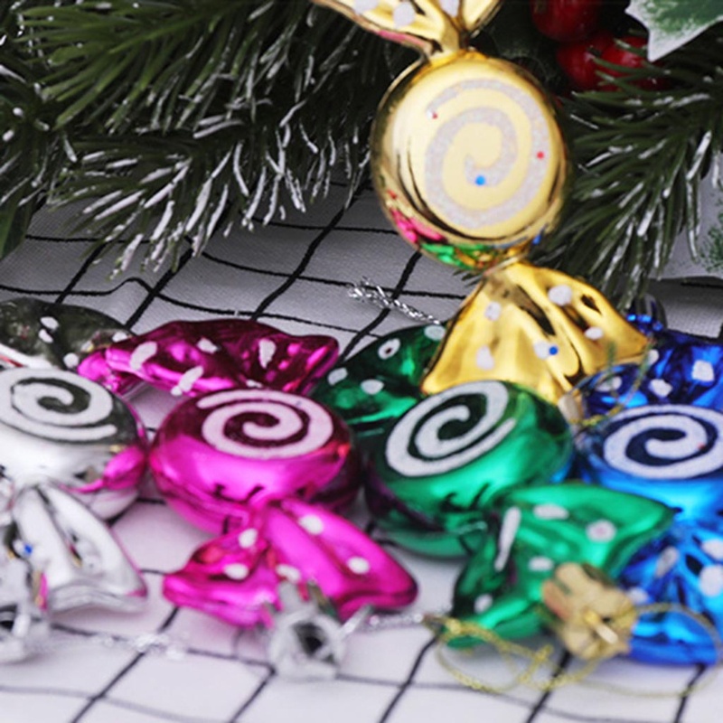 Set 6 Phụ Kiện Trang Trí Cây Thông Noel Hình Kẹo Mút Mạ Điện