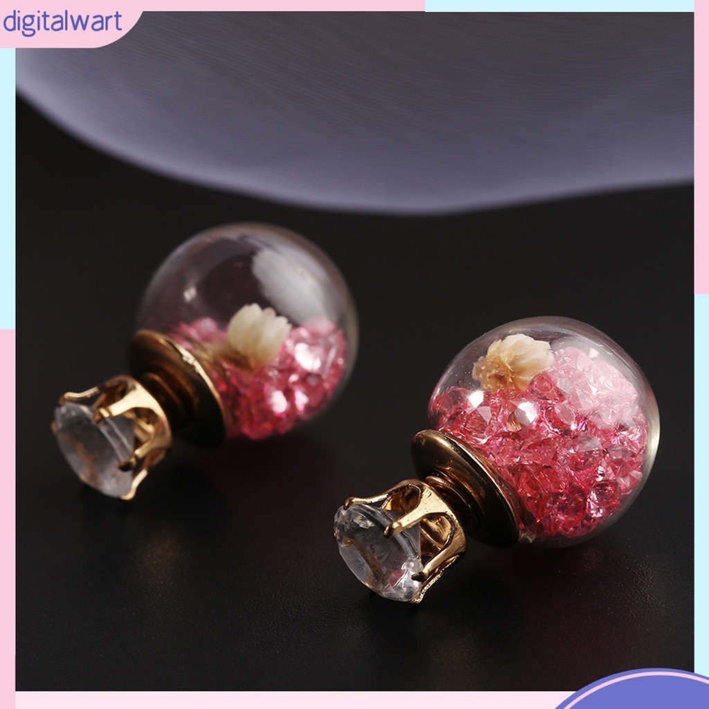 Cặp khuyên tai thiết kế quả cầu thủy tinh chứa hoa giả sang trọng cá tính dành cho nữ