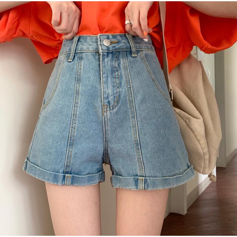 Quần Short Denim Lưng Cao Ống Rộng Màu Sắc Ngọt Ngào Kiểu Dáng Đơn Giản Trẻ Trung | BigBuy360 - bigbuy360.vn