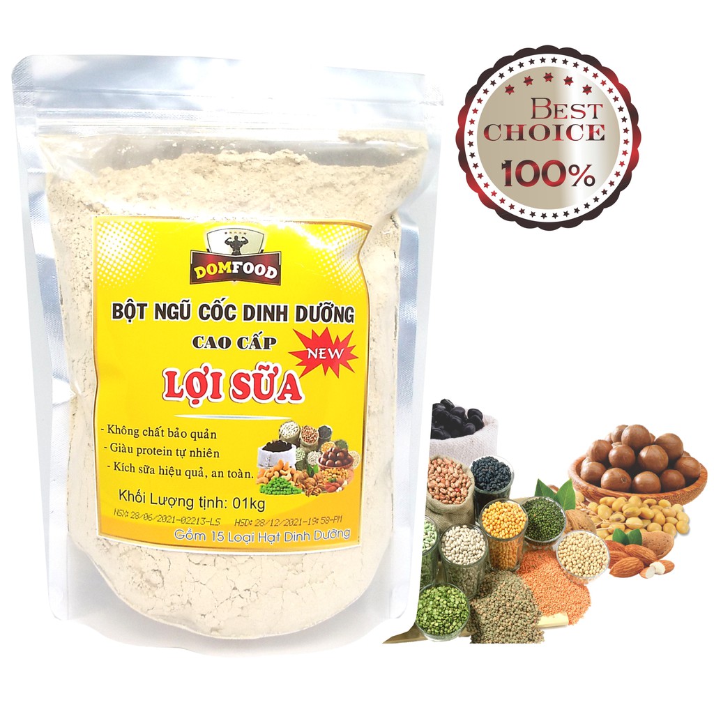 01kg Bột ngũ cốc lợi sữa DOMFOOD 15 loại hạt _ Sữa về ướt áo