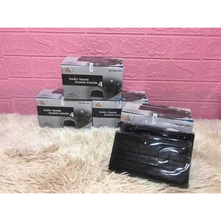 Chính Hãng- Khẩu trang y tế màu đen NAM ANH FAMAPRO 4 lớp giấy kháng khuẩn hộp 50 cái