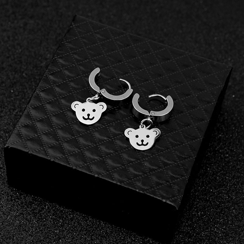 Khuyên Tai Hình Gấu Bằng Thép Titan Phong Cách Đơn Giản Dễ Thương 19466