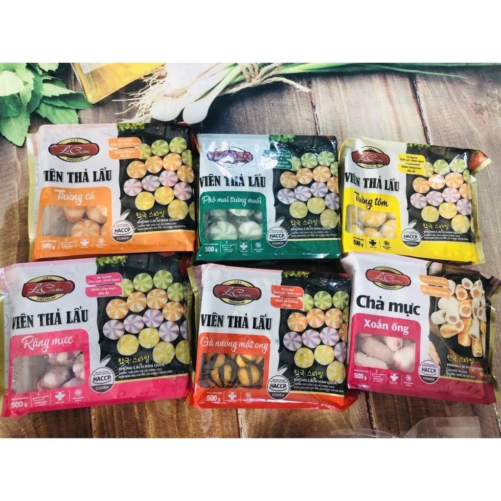 khay 500g viên thả lẩu nhân trứng tôm LCFOOD màu vàng