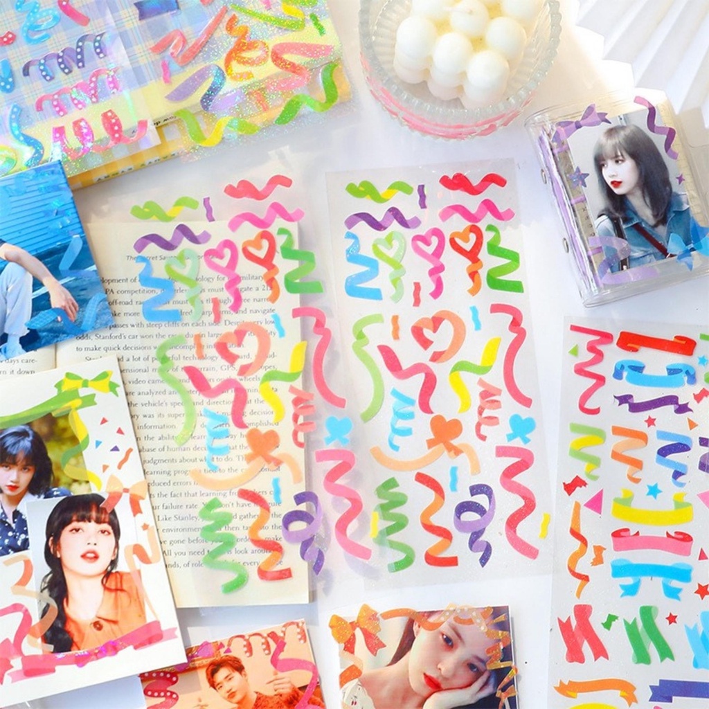 Sticker trang trí toploader ruy băng, hình dán hologram trang trí chống nước