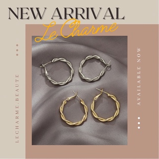 Khuyên tai bông tai xoắn vòng tròn Gold / Silver Twist màu bạc vàng Le Charme KT013 KT014