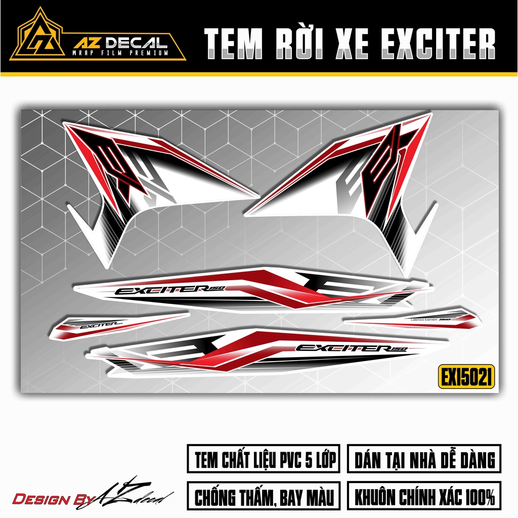 Decal Rời Xe Exciter Mẫu Chữ EX Cách Điệu | 2EX15021 | Tem Chế Dán Xe EX150 Chất Liệu Chống Thấm Nước, Chống Bay Màu