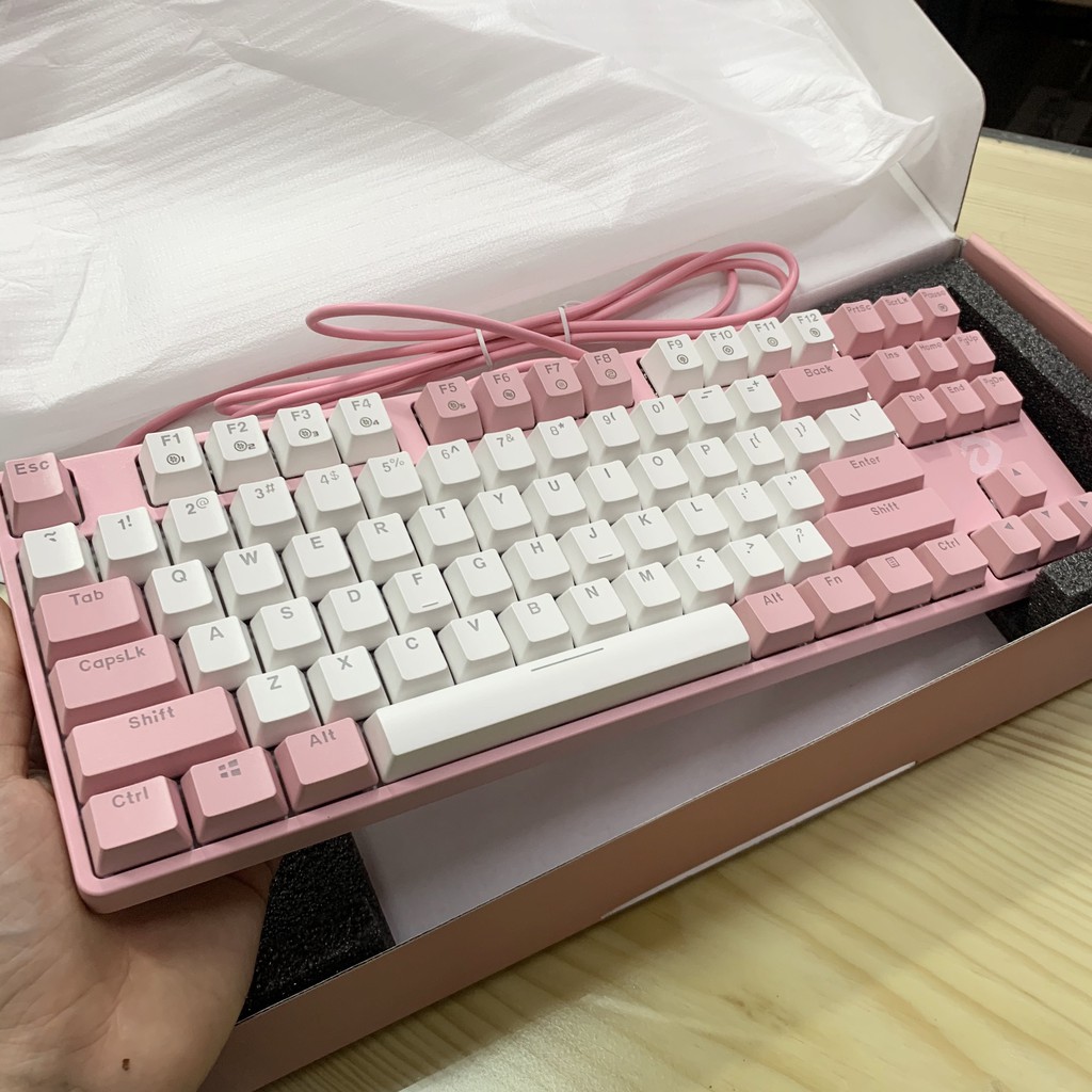 Bàn phím cơ Gaming DAREU EK87 Pink - Hồng (PINK-LED, Blue/ Brown/ Red D switch)