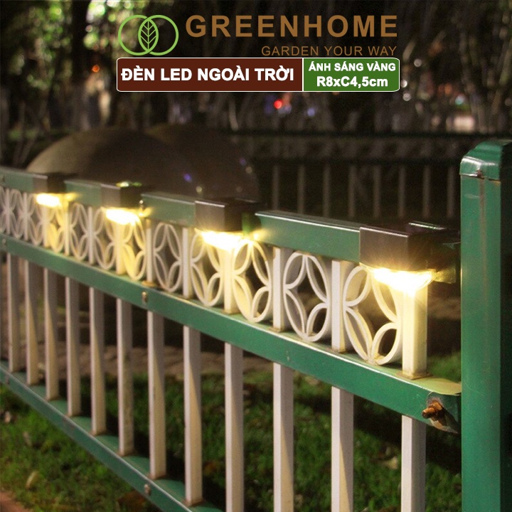 Đèn Led năng lượng mặt trời,  R8xC4,5cm, màu Đen, vàng ấm, chống nước, ốp lan can, trang trí sân vườn |Greenhome