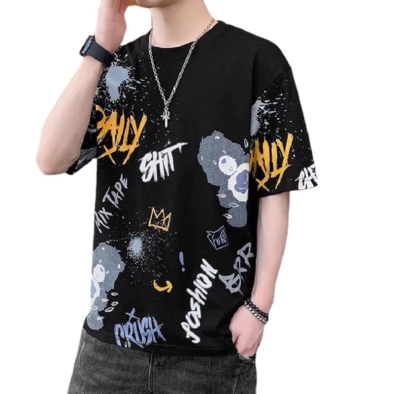 Áo Thun Tay Ngắn Cổ Tròn In Họa Tiết Hoạt Hình Phong Cách Hàn Quốc Thời Trang Cho Nam Size M-3XL